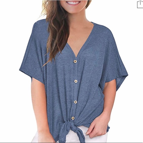 Miholl Tops - NWT Blue Waffle Knit Shirt | Miholl